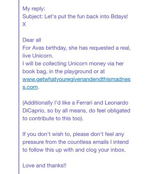birthday party request for money