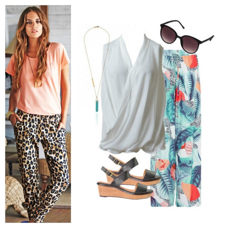 Image source Left to Right: Leopard Print Pants & Tee, White top & Summer Print Pants
