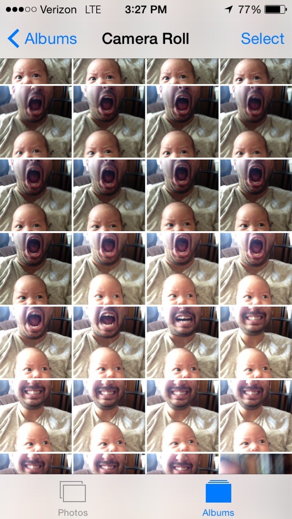 Rapidly shot a couple dozen pics with my son in my lap over. Went to pick out my favorite and realized I had created something a little unnerving in my camera roll. - Imgur