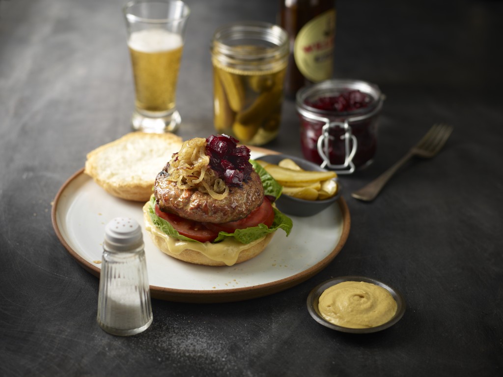 Burger with mustard and beetroot relish landscape