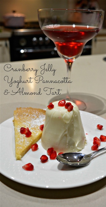 cranberry jelly yogurt pannacotta almond tart