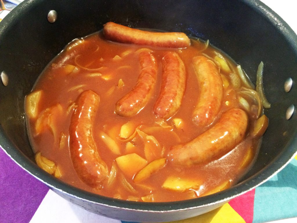 Homemade devilled sausages