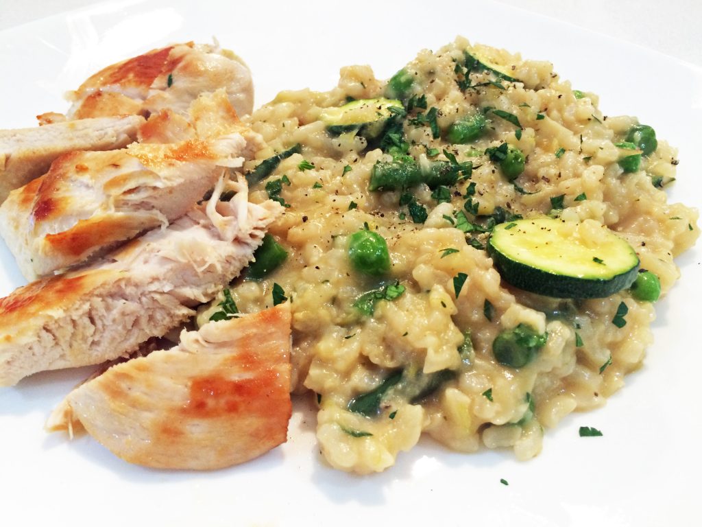 Spring Risotto with Grilled Chicken